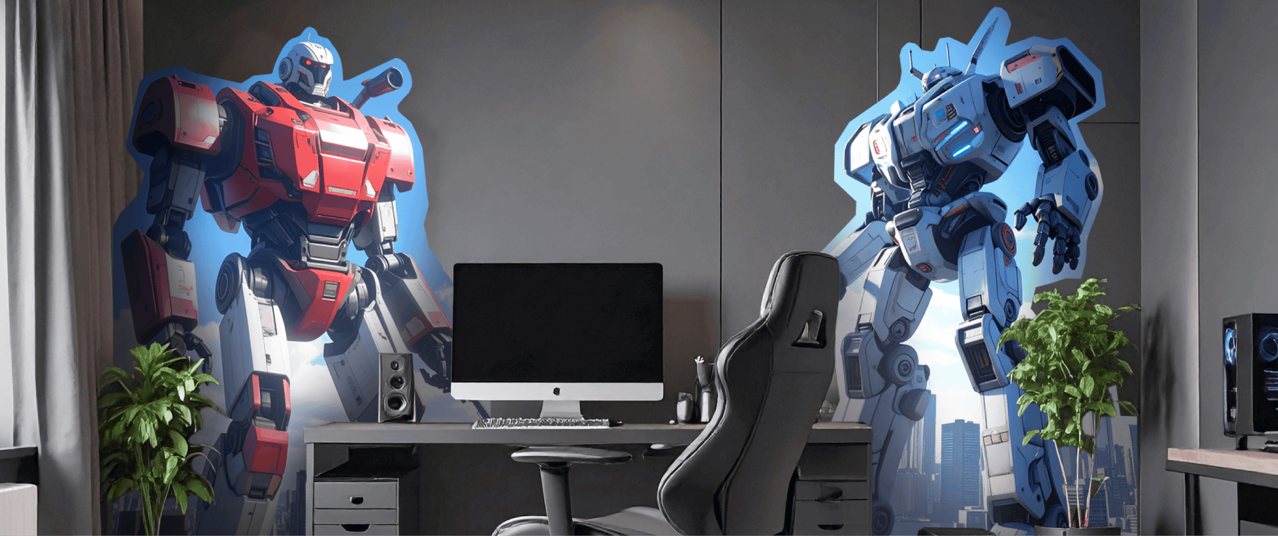 AIで生成した2体のロボットのオリジナルアートパネル